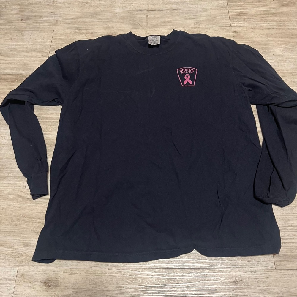 Boston Police BPD Pink Ribbon Support‎ T Shirt Mens XL Black BFD Union